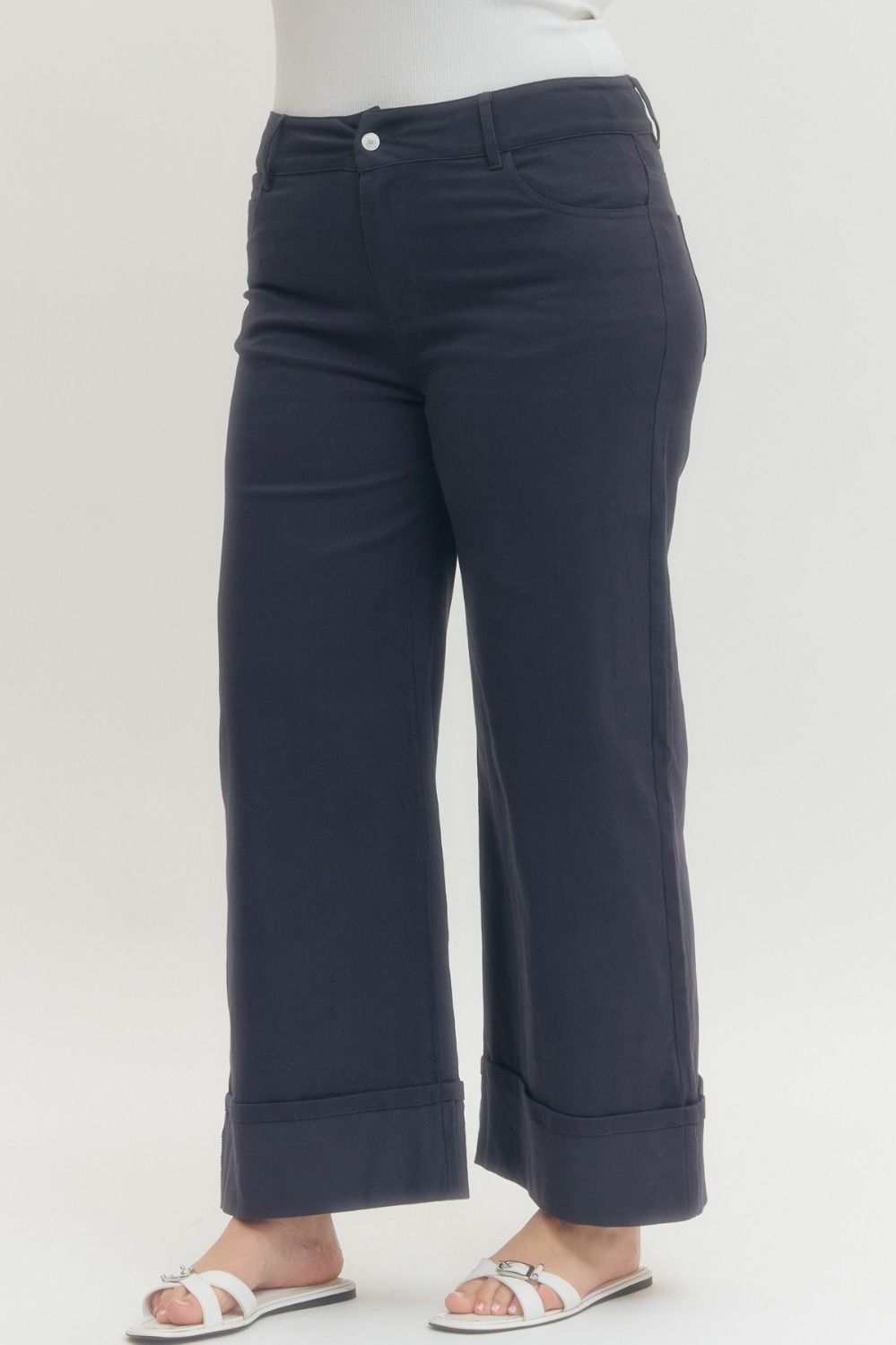 Entro - Solid wide leg pants - P27856 - Navy - From Me To You