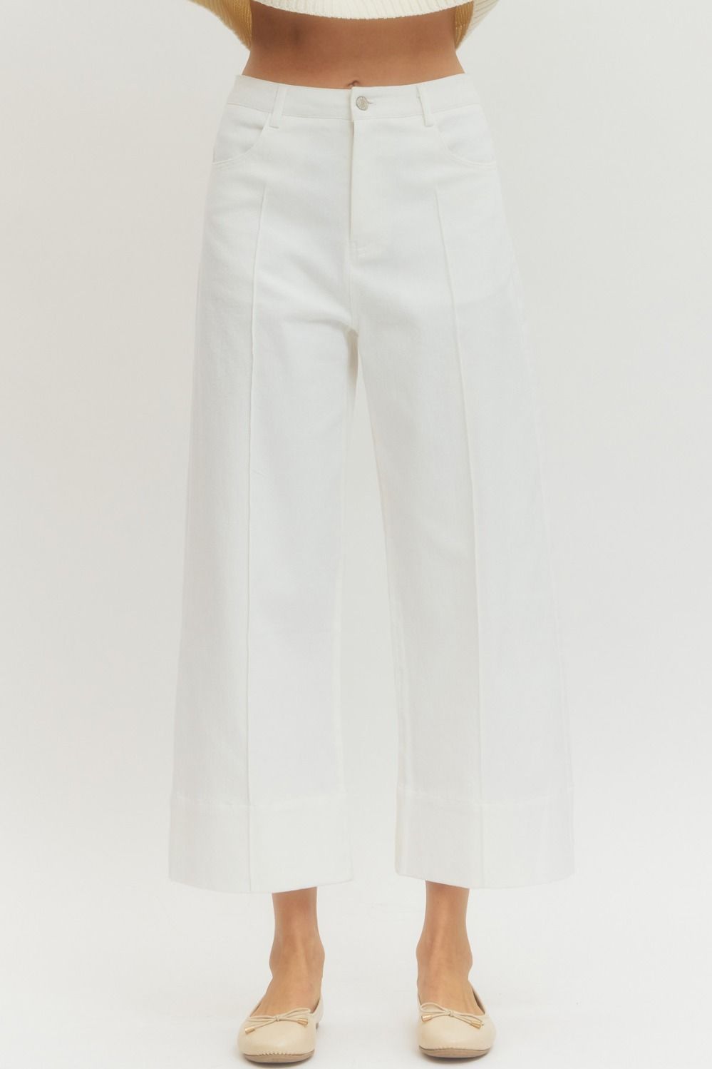 Entro - Solid wide leg pants - P29834 - Off White - From Me To You