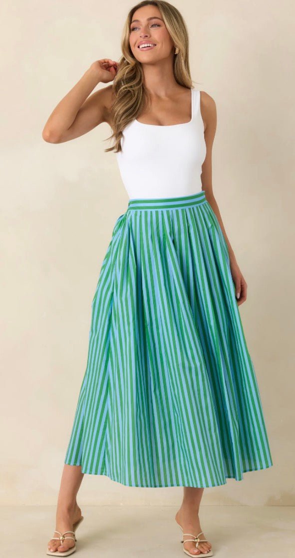 Entro - Striped midi skirt - Green Sky - From Me To You