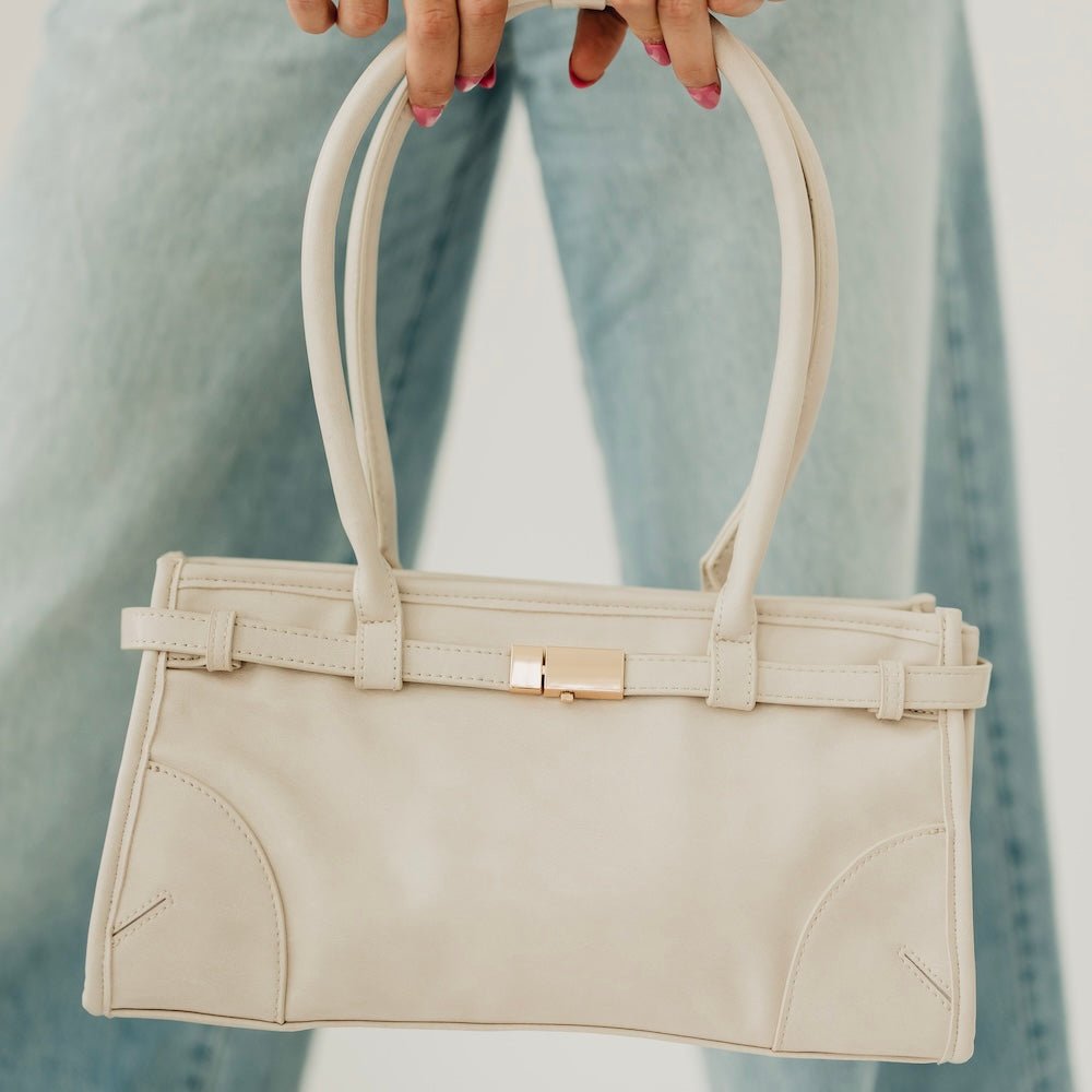 Ethel Vegan Leather Shoulder Bag-Cream - From Me To You