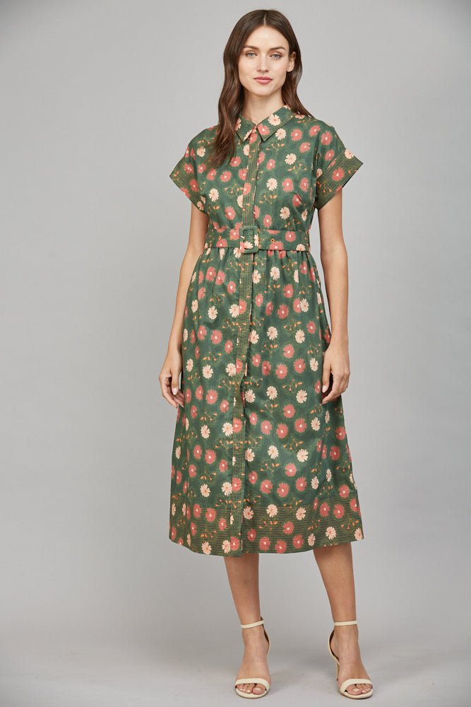 Fate - FLOWER PRINT SHIRT COLLAR SHORT SLV MIDI DRESS - From Me To You