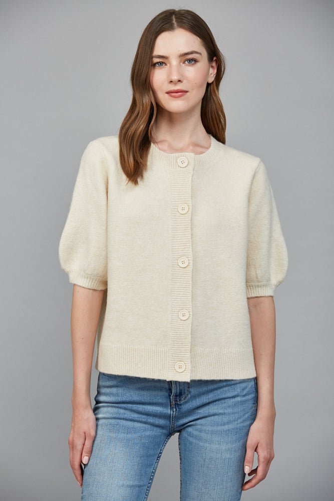 Fate - ROUND NECKLINE SHORT SLEEVE CARDIGAN - Ivory - From Me To You