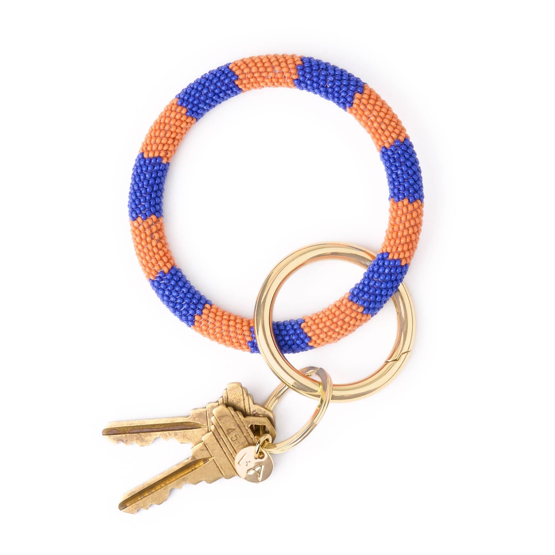 Game Day Beaded Color Block Key Ring Blue + Orange