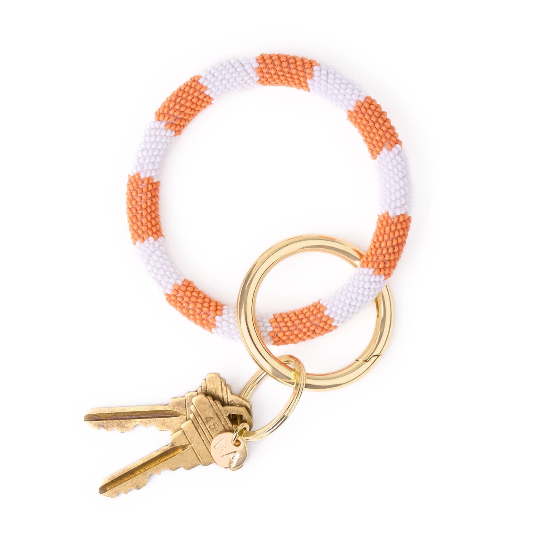 Game Day Beaded Color Block Key Ring Orange + White