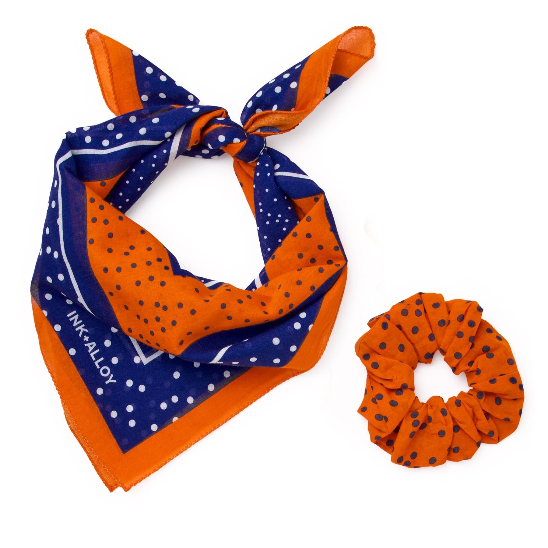Game Day Polka Dot Scarf + Scrunchie Navy + Orange 21x21