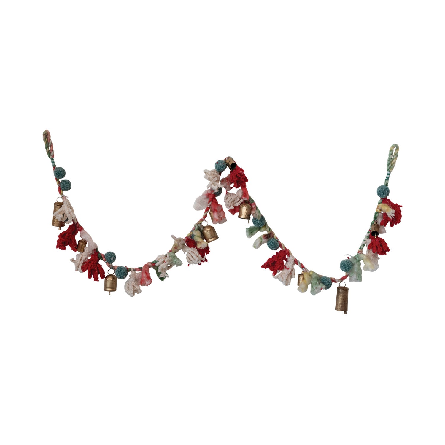 Handmade Wool & Cotton Blend Garland w/ Pom Poms & Metal Bells - From Me To You