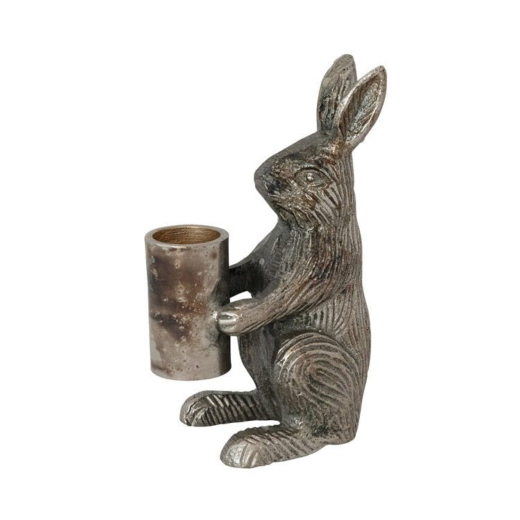 Hazel Mazel Cast Aluminum Rabbit Shaped Taper Holder, Antique Silver Finish - From Me To You