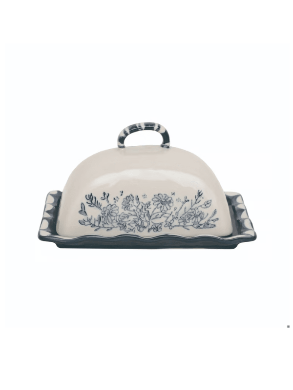 HAZEL MAZEL Stoneware Butter Dish with Floral Design - From Me To You