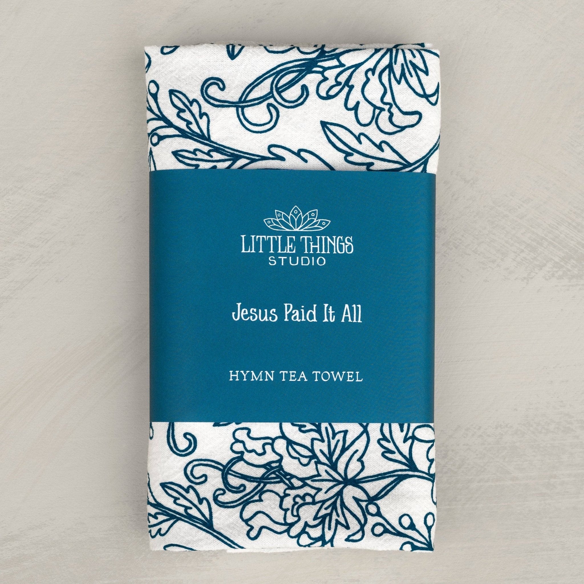 Jesus Paid It All Hymn Tea Towel - Blue - From Me To You