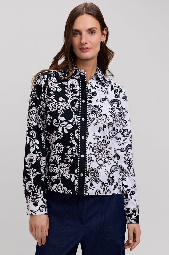 Jodie Abstract Daisy Long Sleeve Short Shirt - From Me To You
