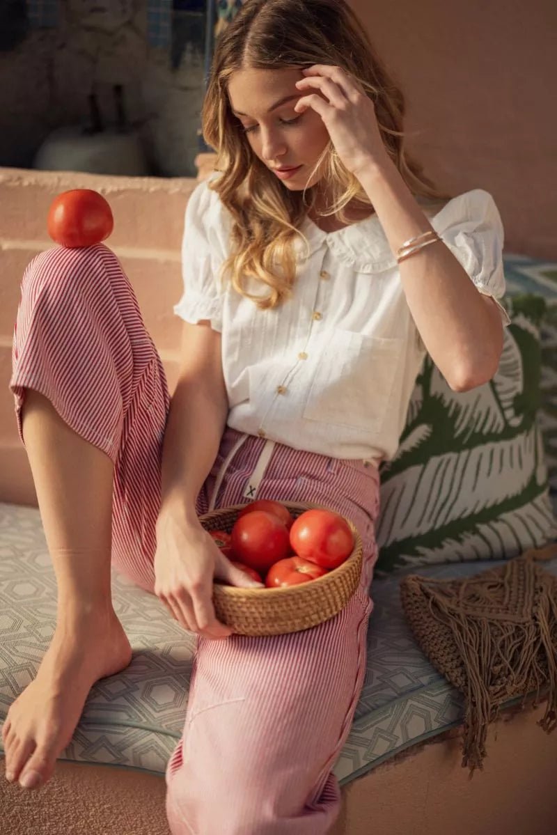 JODIFL Drawstring waist stripe barrel pants - RED - From Me To You