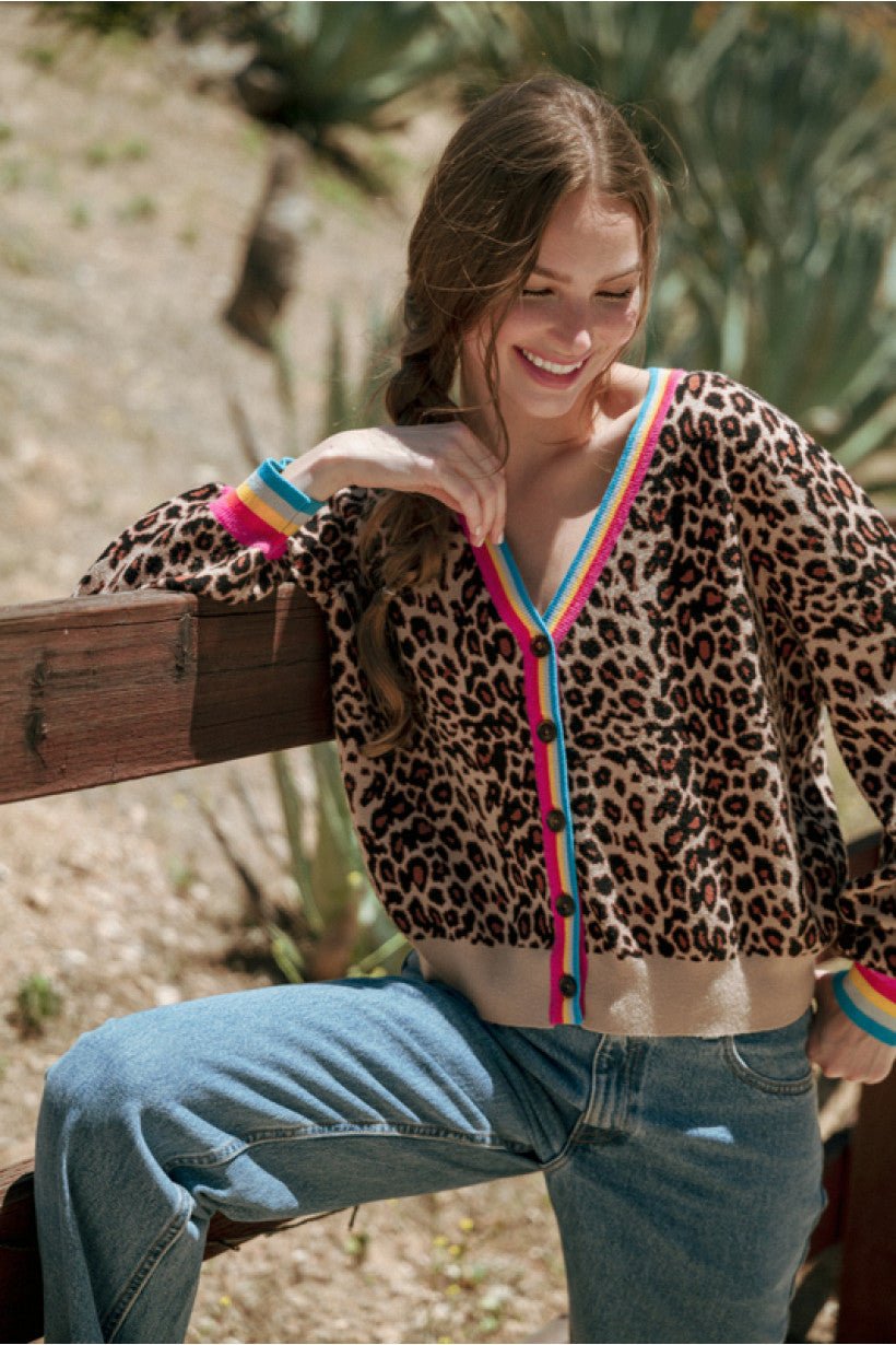 JODIFL G14880 - Hot Pink button down leopard cardigan - From Me To You