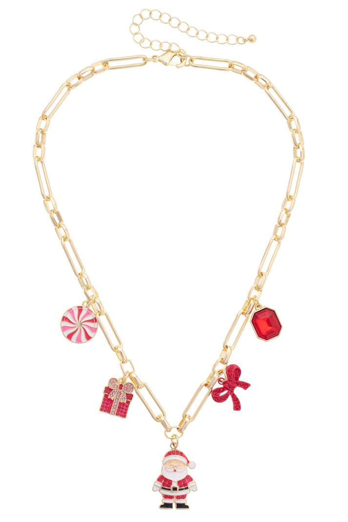 Jolly Santa Multi Charm Necklace in Red & White| Canvas Style - From Me To You