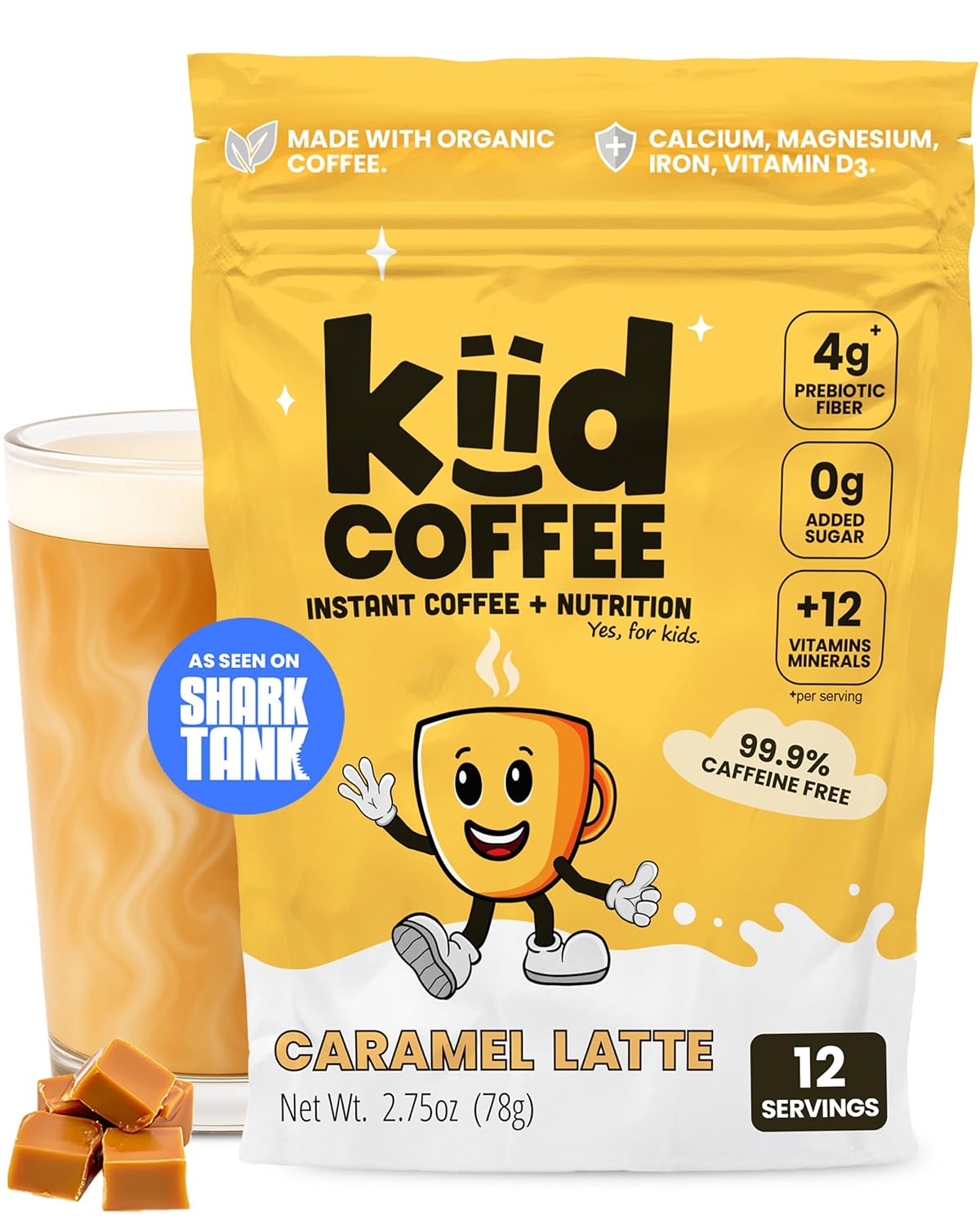 Kiid Coffee - 99.9% Caffeine - Free Organic Coffee for Kids - Caramel Latte - From Me To You