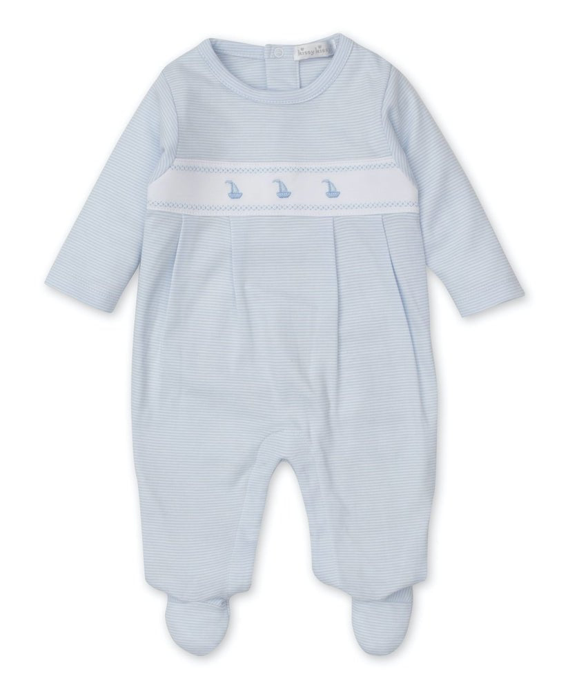 kissy kissy - Baby Boys Light Blue Striped Footie - Classic Treasures Sailboat - From Me To You