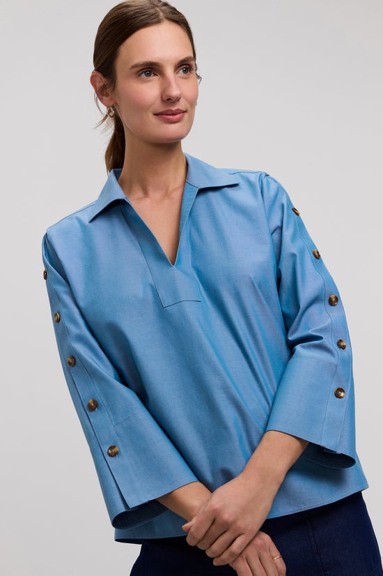 Lainey No Iron Pinpoint 3/4 Button Sleeve Shirt - From Me To You