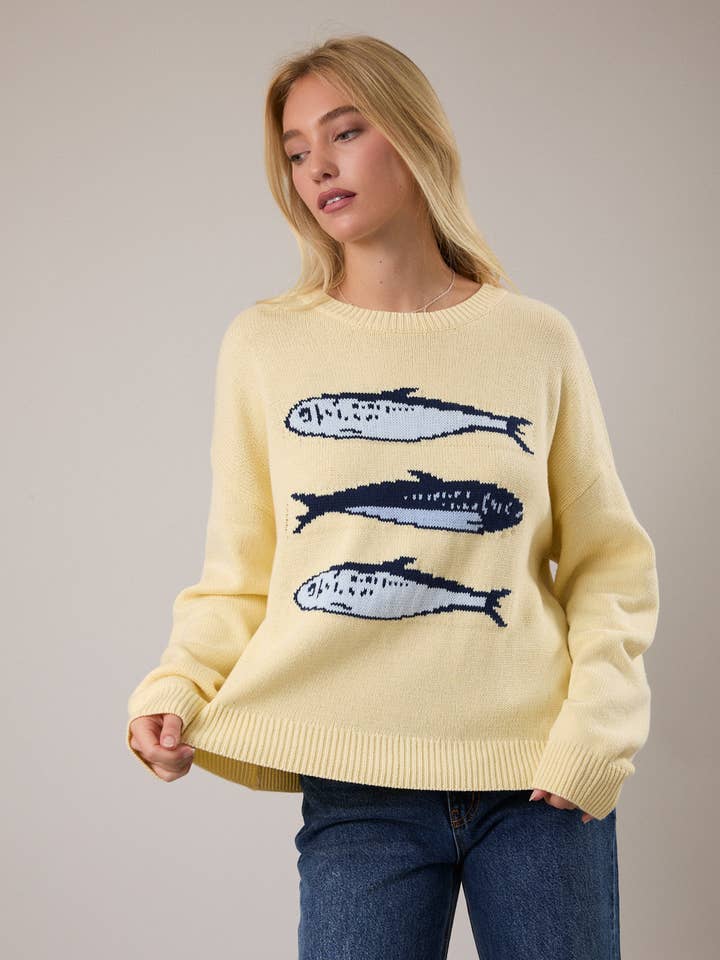 le lis - Round Neck 3 Sardines Sweater Top - Lt Yellow - From Me To You