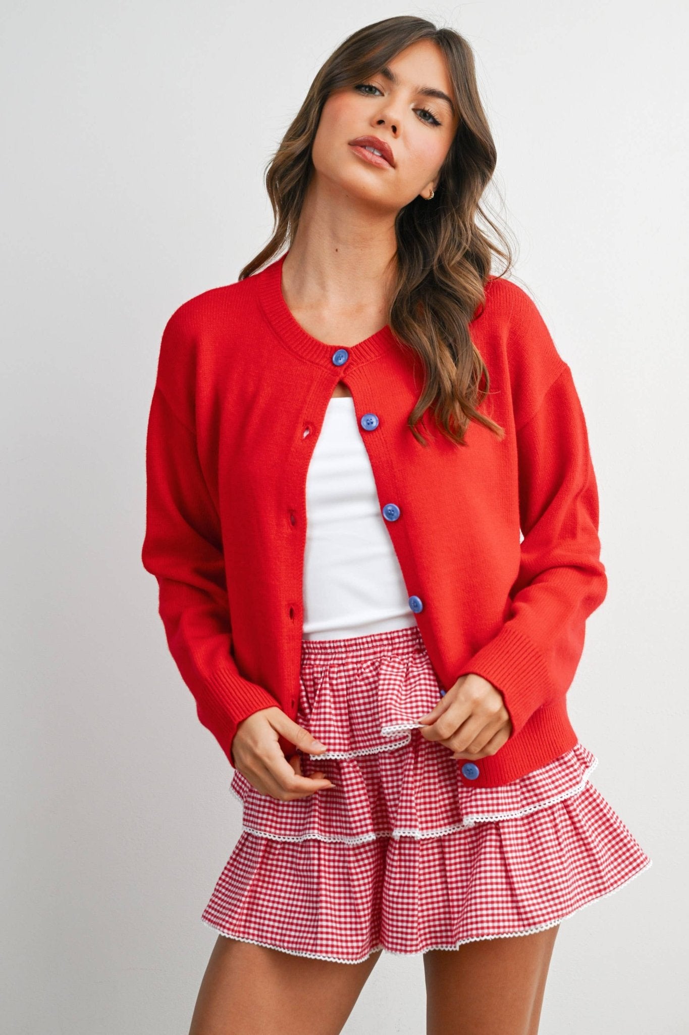 Long Sleeve Crew Neck Button Front Cardigan - BMC7965 - From Me To You