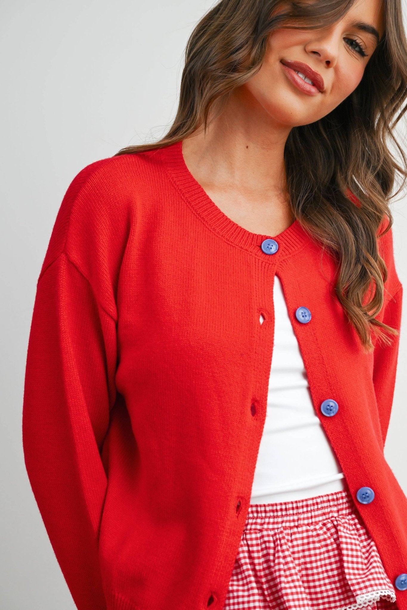 Long Sleeve Crew Neck Button Front Cardigan - BMC7965 - From Me To You