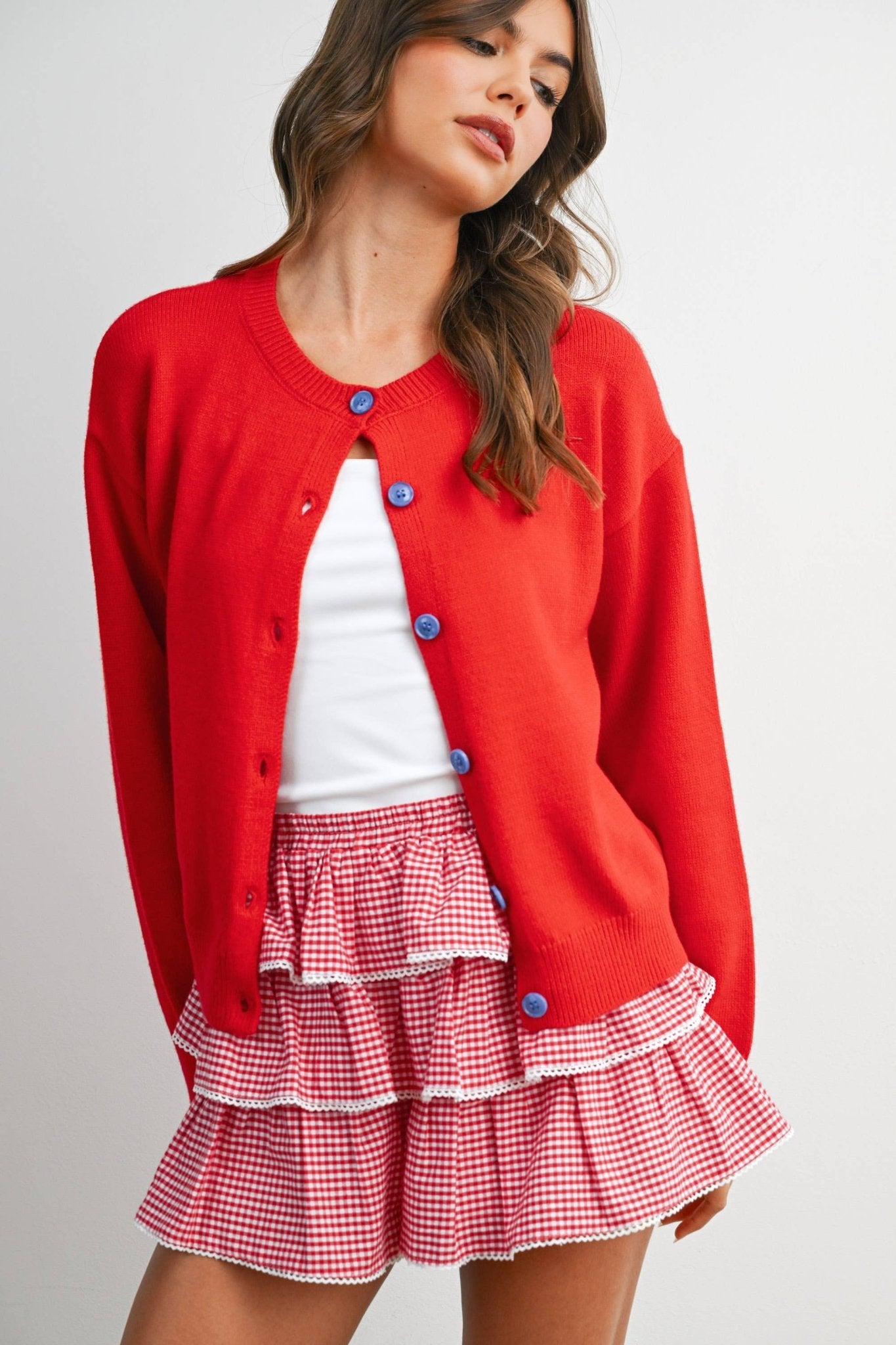 Long Sleeve Crew Neck Button Front Cardigan - BMC7965 - From Me To You