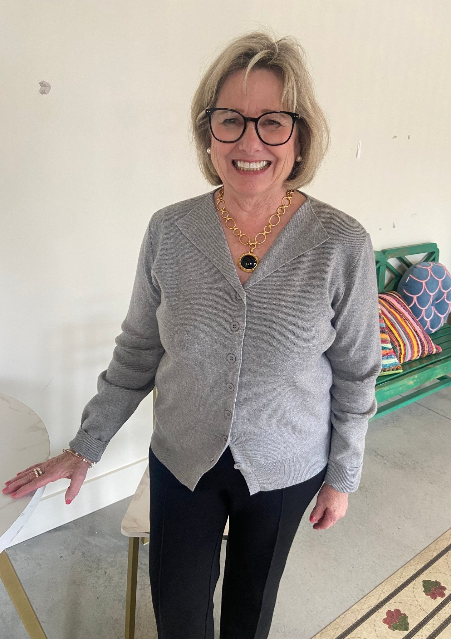 Main Strip Open Front Button Up Sweater Knit Cardigan - Heather Gray - From Me To You