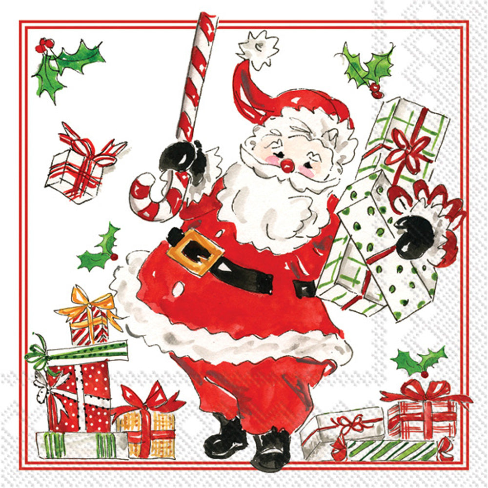 Boston International - Paper Cocktail Napkin/Holly Jolly Santas