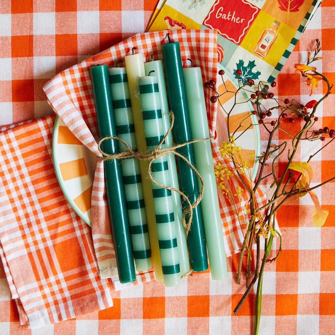 Orange & White Fabric Gingham Tablecloth | Halloween | - From Me To You