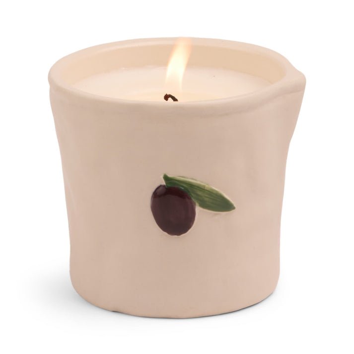Paddywax - 8 OZ BISTRO IMPERFECT WHITE CERAMIC W/ EMBOSSED OLIVE W/ RIGID BOX - FIG & OLIVE - From Me To You