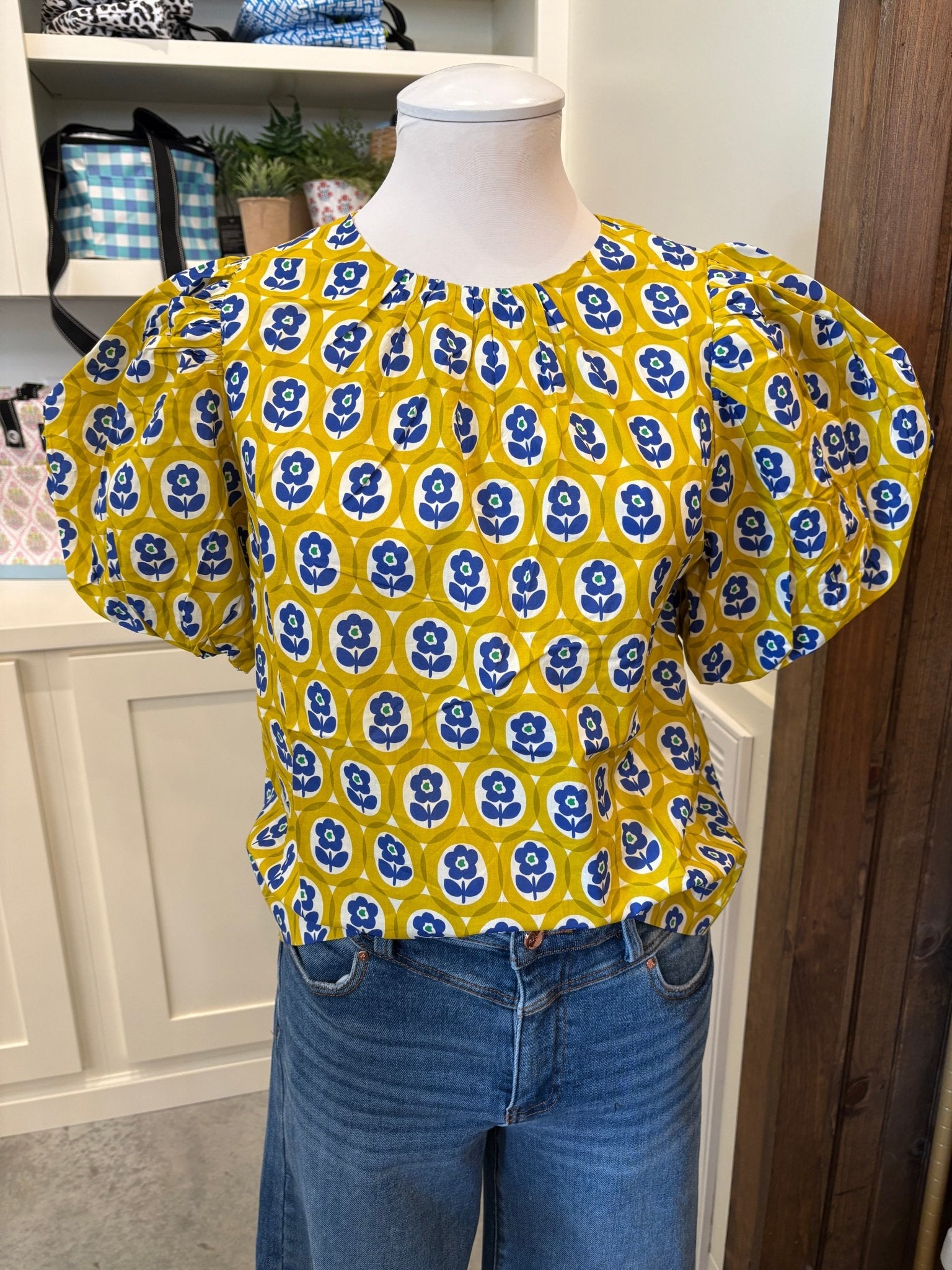 Pinch - Floral Puffed Sleeve Blouse - Yellow - From Me To You