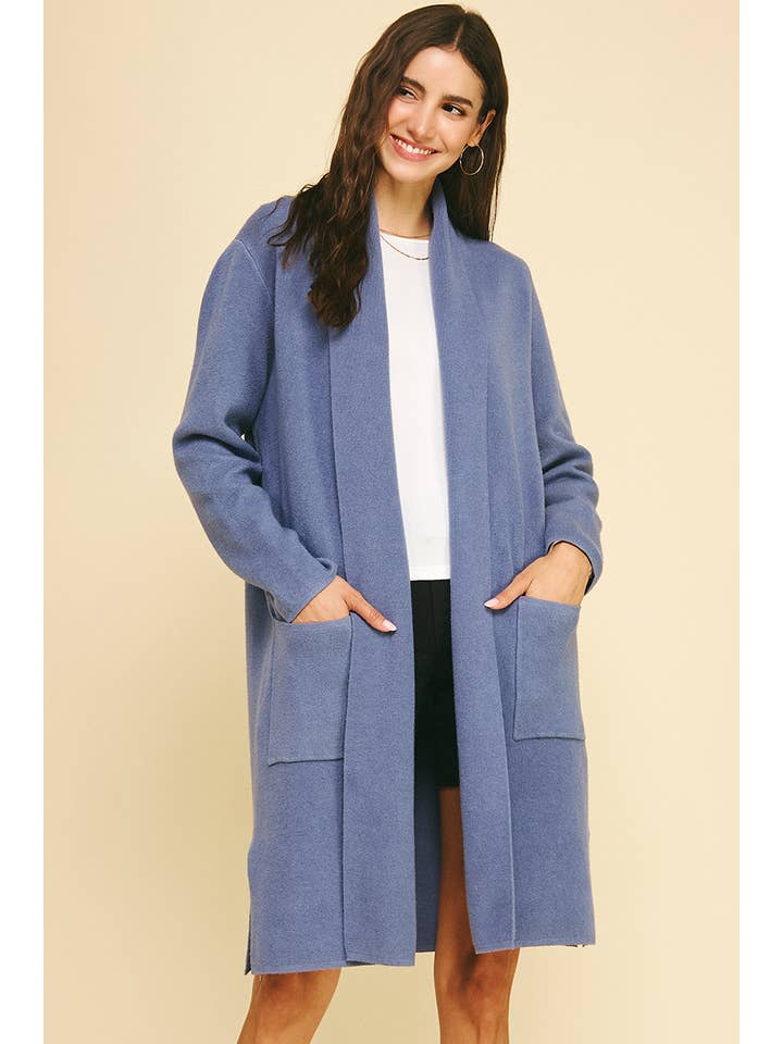 Pinch - Open Knitted Cardigan - Dusty Blue - From Me To You