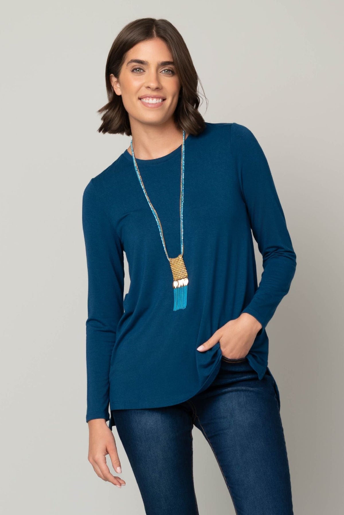Pine Apparel "Liverpool" L/S Scoop Neck Modal Top-Royal Blue - From Me To You