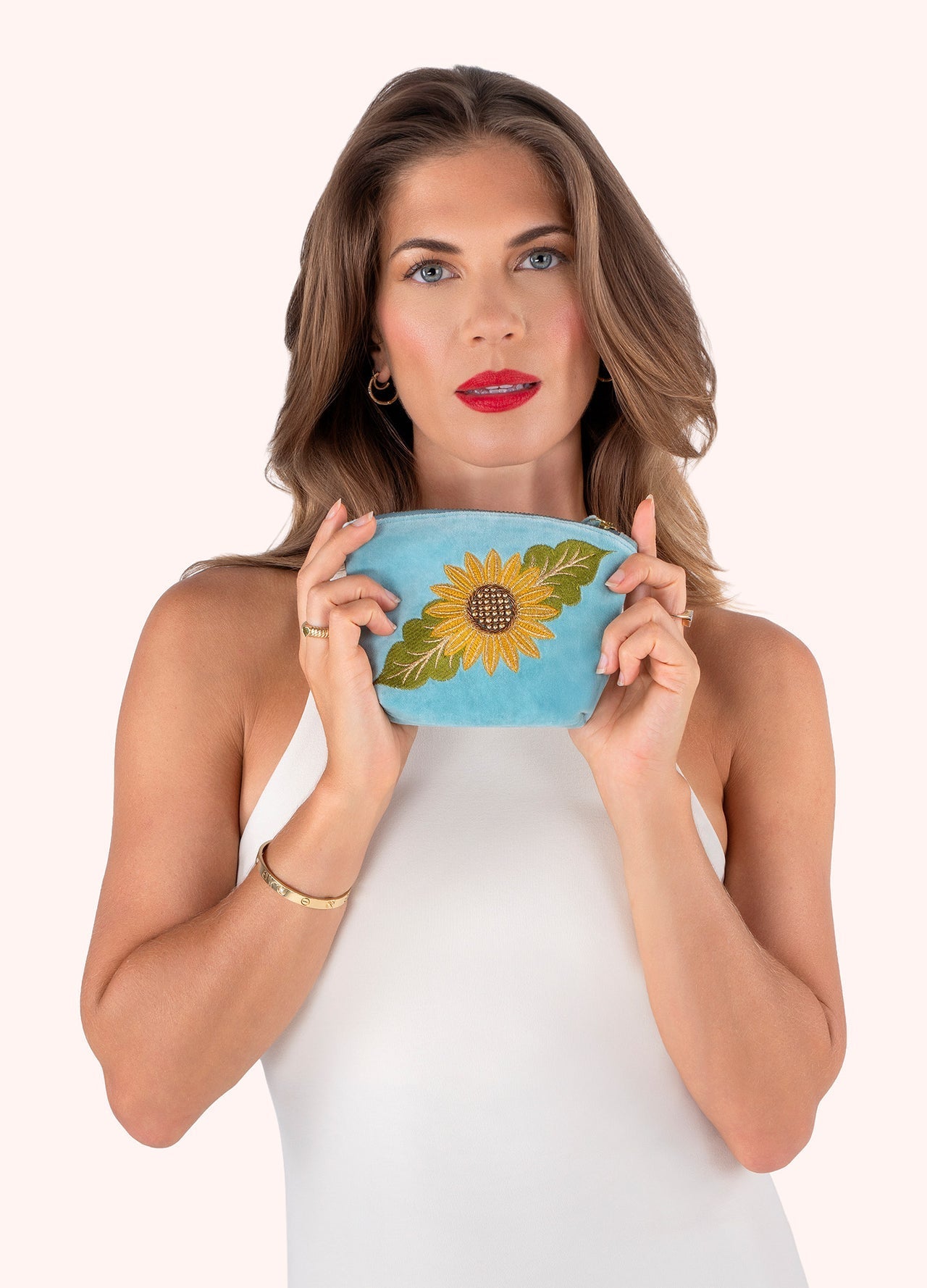 Powder - Embroidered Velvet Mini Pouch - Summer Sunflower - From Me To You