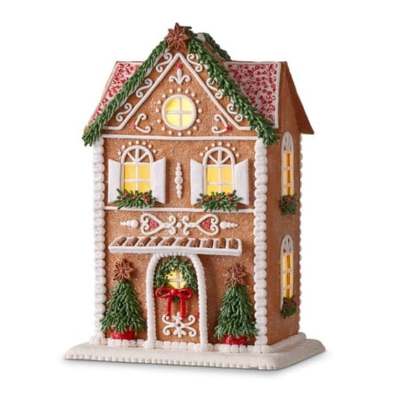 Raz 13" Lighted Gingerbread House with Trees - From Me To You