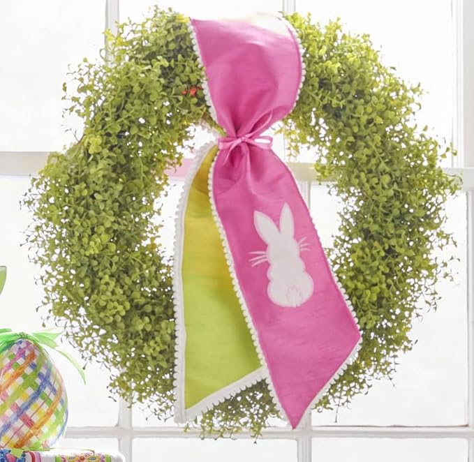 Raz 53" Bunny Pom Pom Wired Wreath Sash - From Me To You