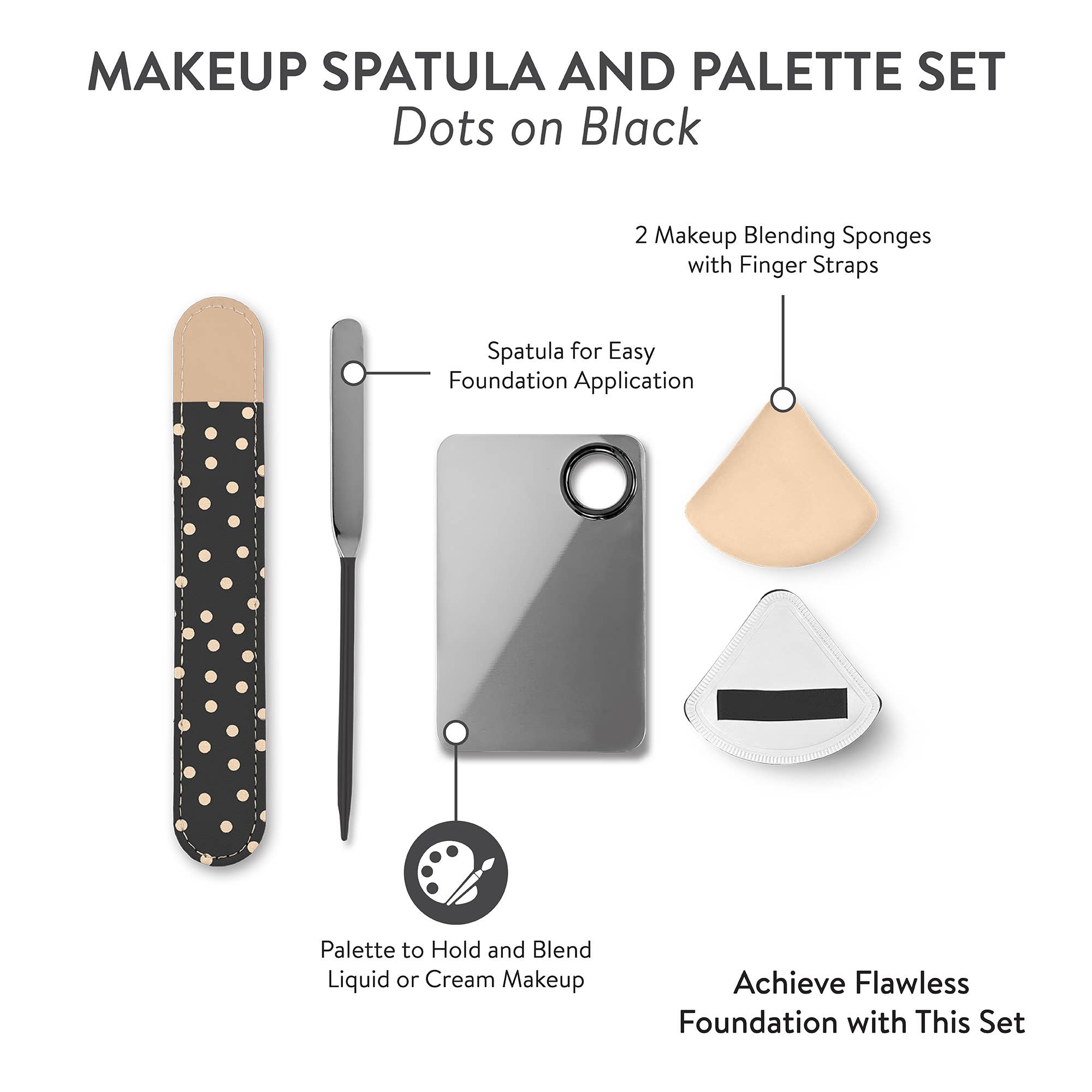 SCOOPS Beauty Makeup Spatula and Palette Set, Dots on Black - From Me To You