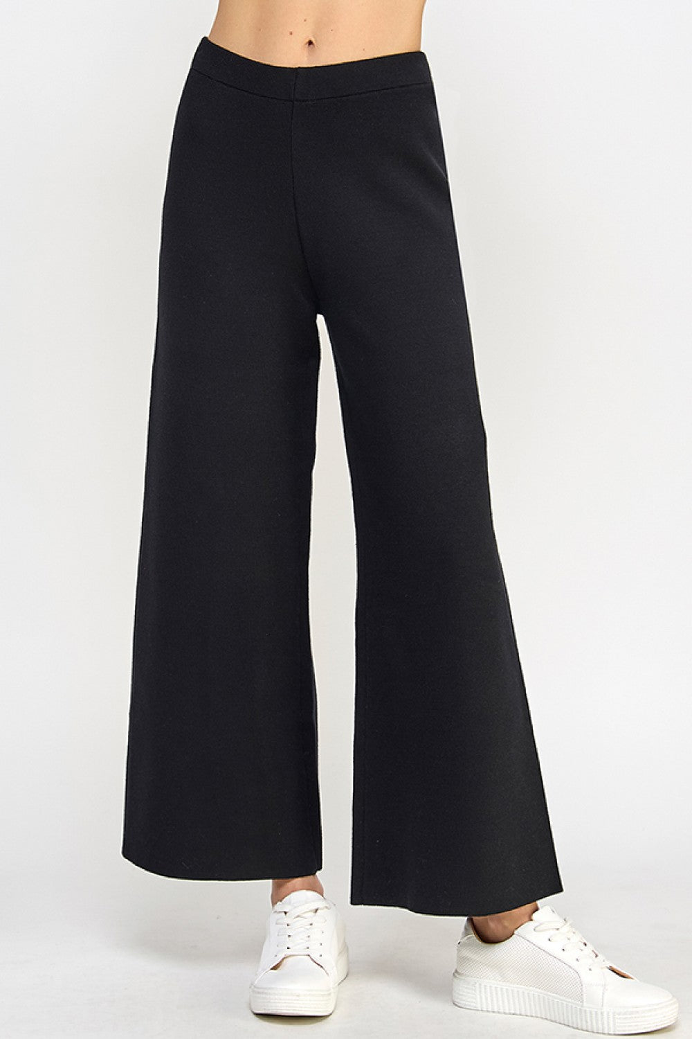 See And Be Seen Cropped Wide Sweater Pants - BLACK - From Me To You