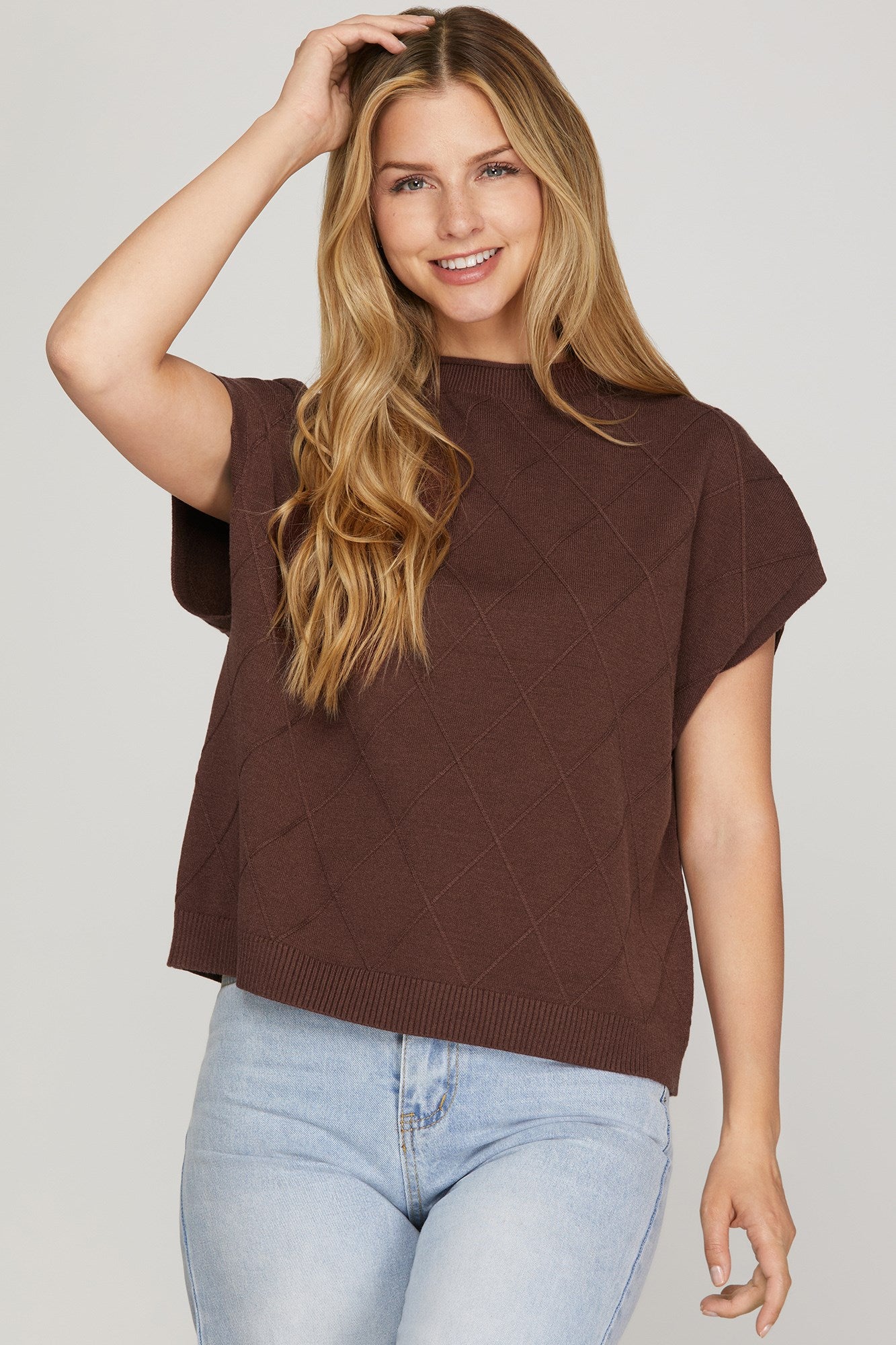 She + Sky DROP SHOULDER Mock Neck Sweater Vest - Chestnut (S,M,L) - From Me To You