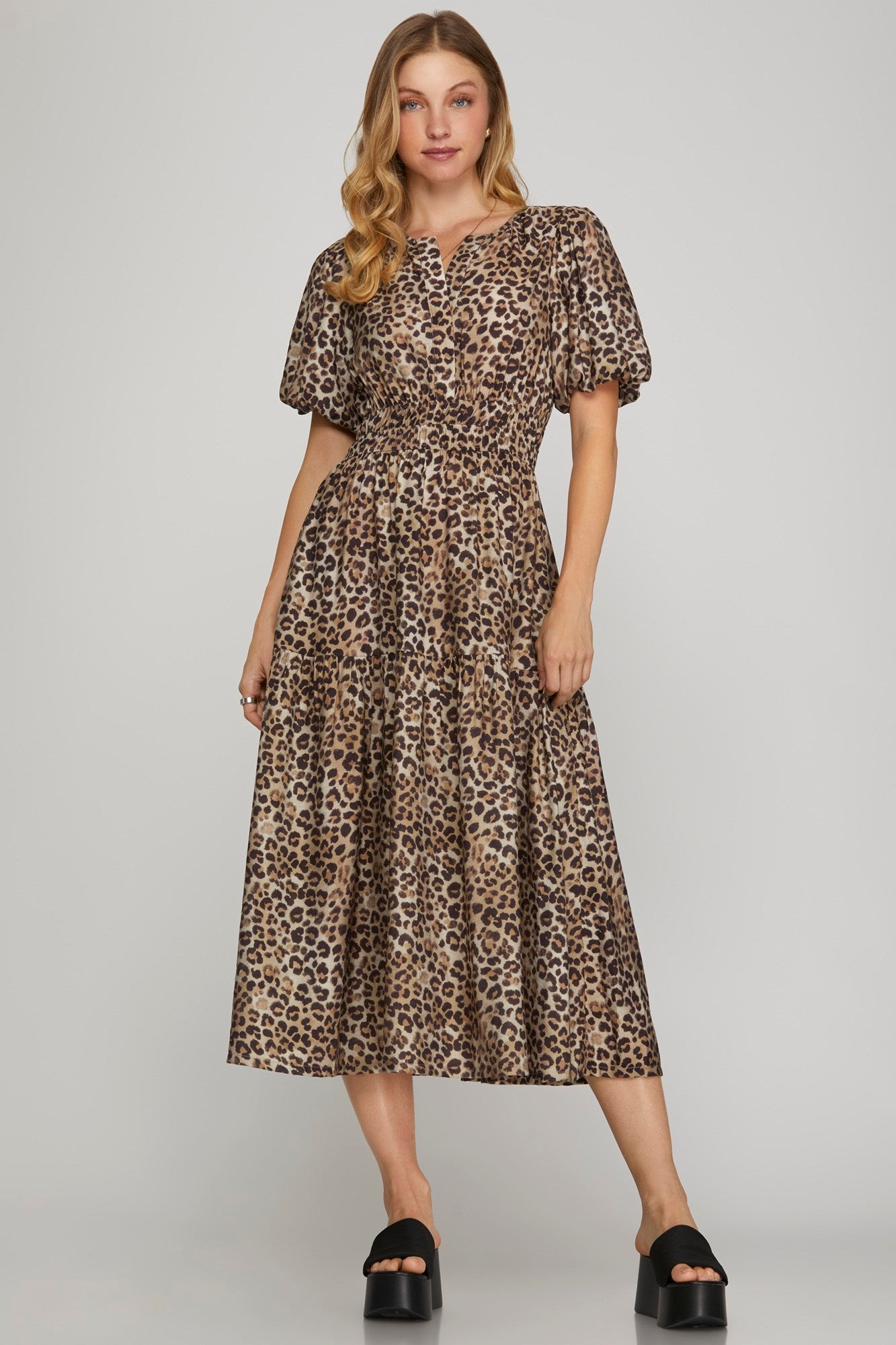 She + Sky Leopard Print Midi Dress - From Me To You