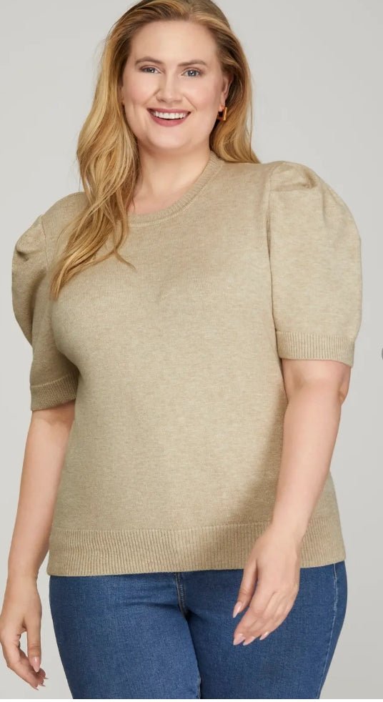 She + Sky PLUS SHORT SLEEVE SWEATER TOP - TAUPE GREY - From Me To You