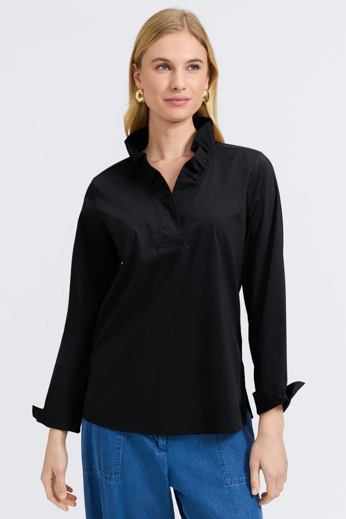 Tammy No Iron Stretch Long Sleeve Popover Shirt - BLACK - From Me To You
