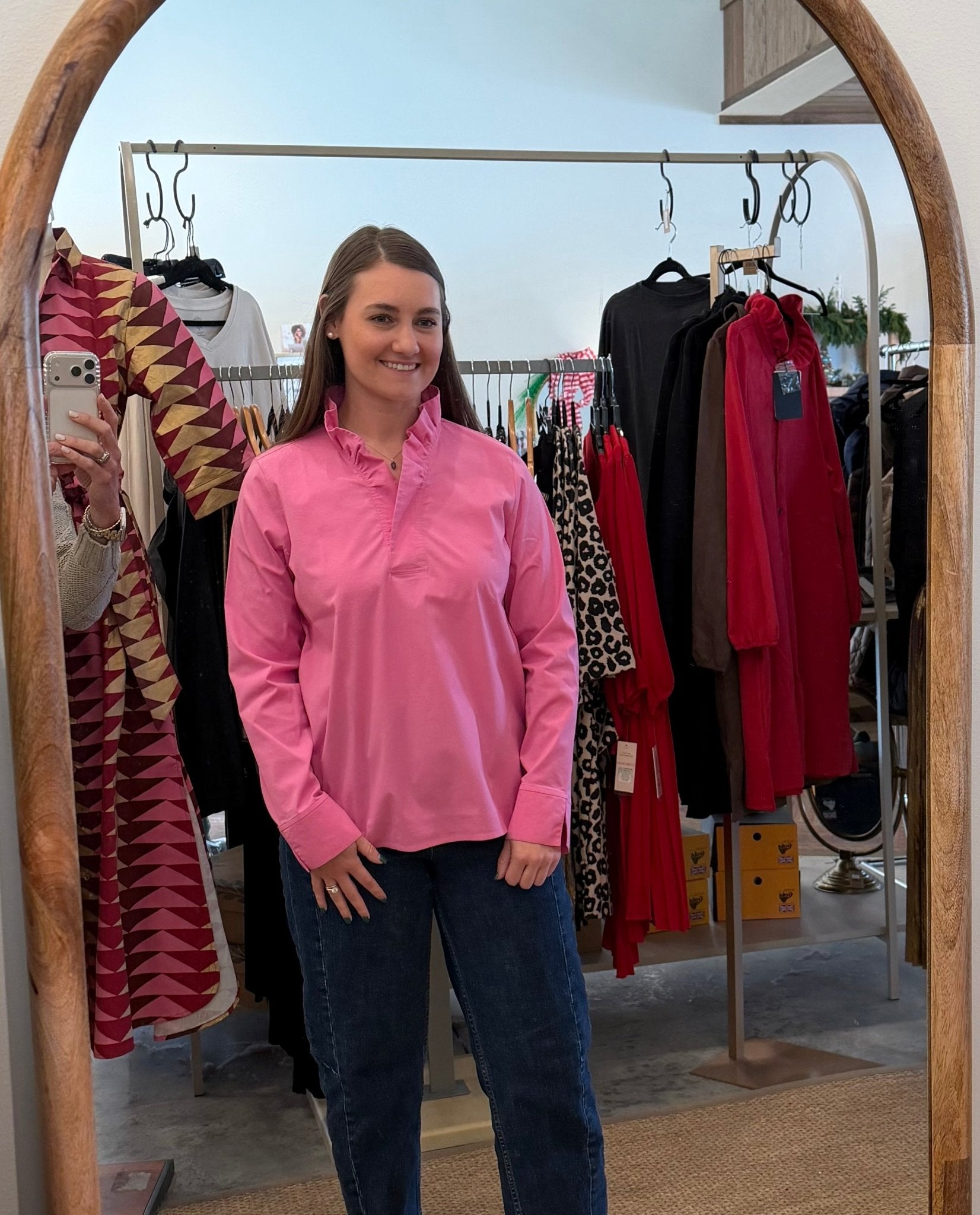 Tammy No Iron Stretch Long Sleeve Popover Shirt - Guava Pink - From Me To You