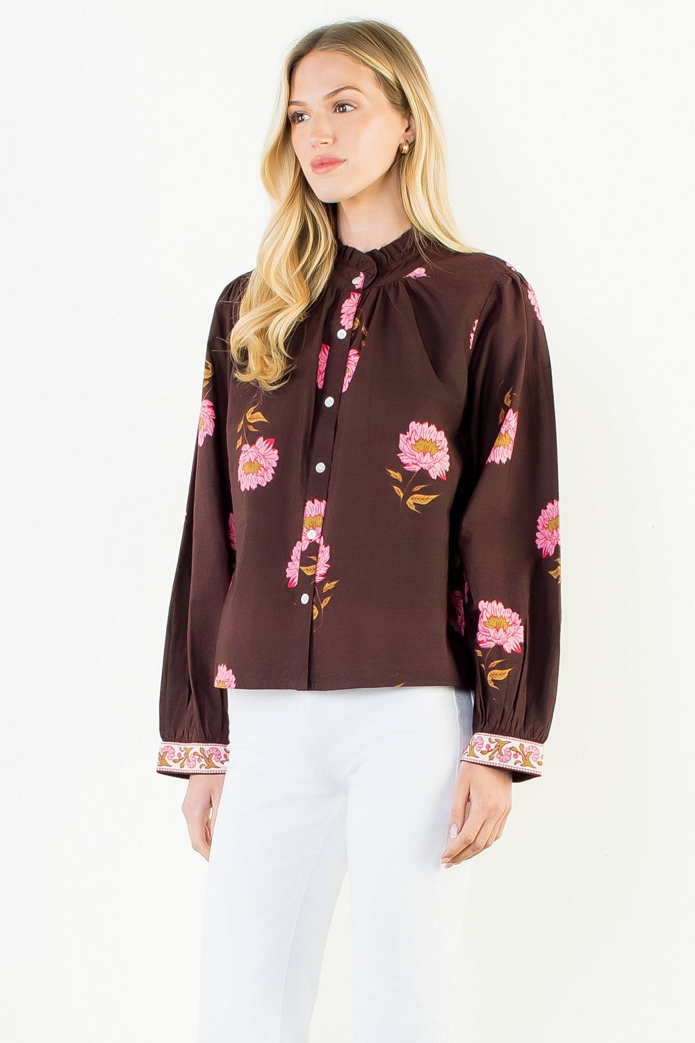 THML Long Sleeve Floral Top With Pattern Cuffs - From Me To You