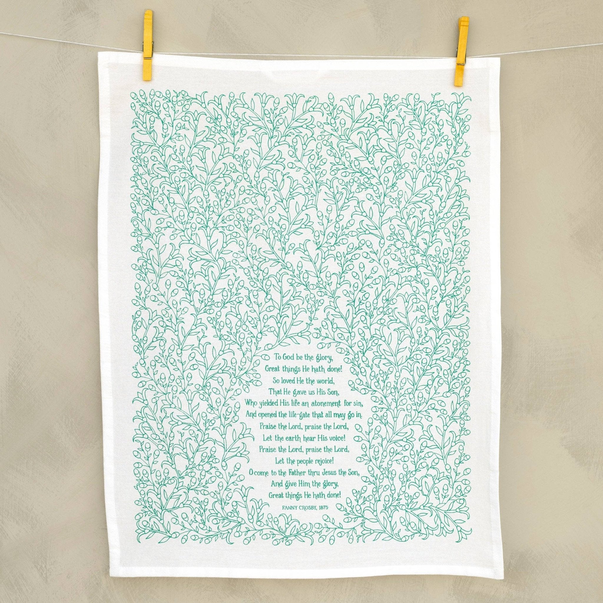 To God Be the Glory Hymn Tea Towel - Teal - From Me To You
