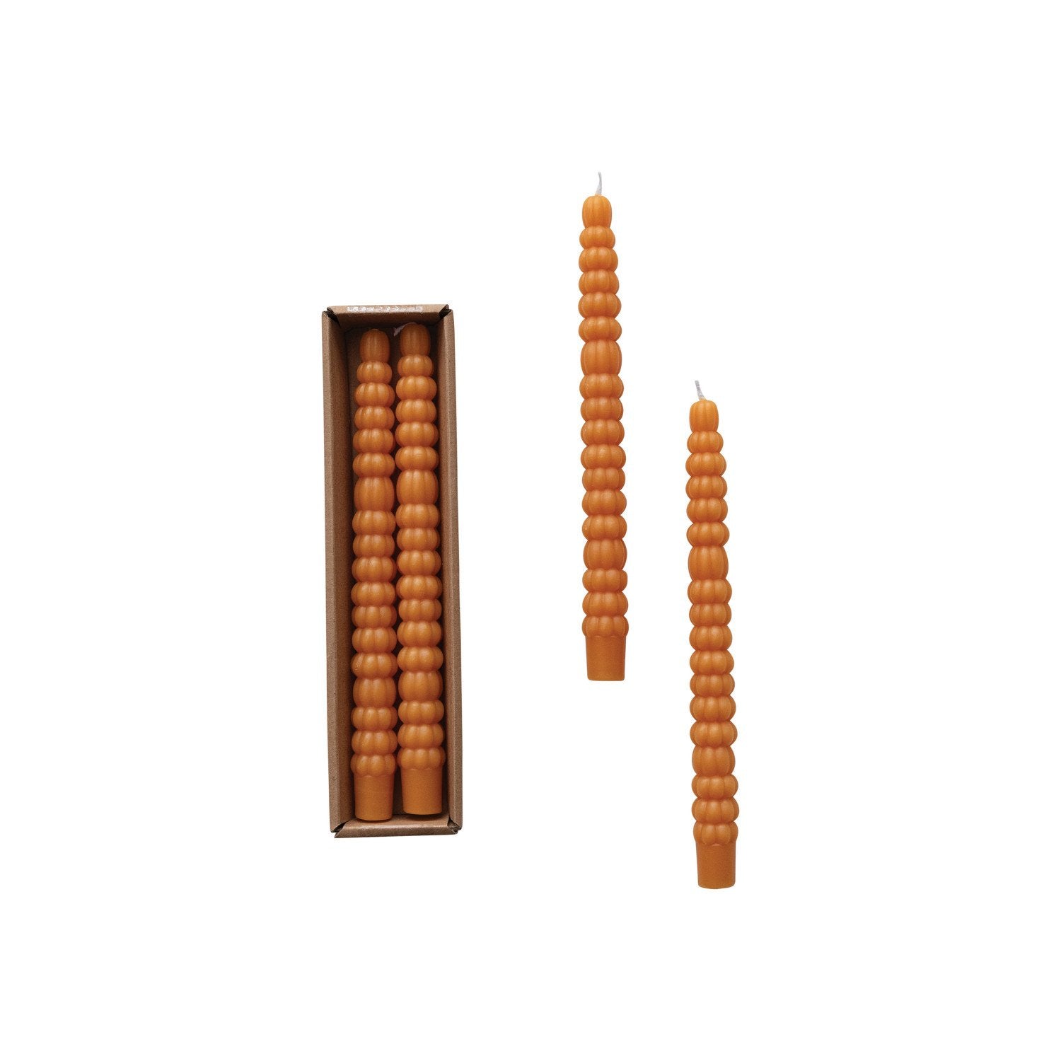 Unscented Pumpkin Shaped Taper Candles in Box, Orange Color, Set of 2 - From Me To You