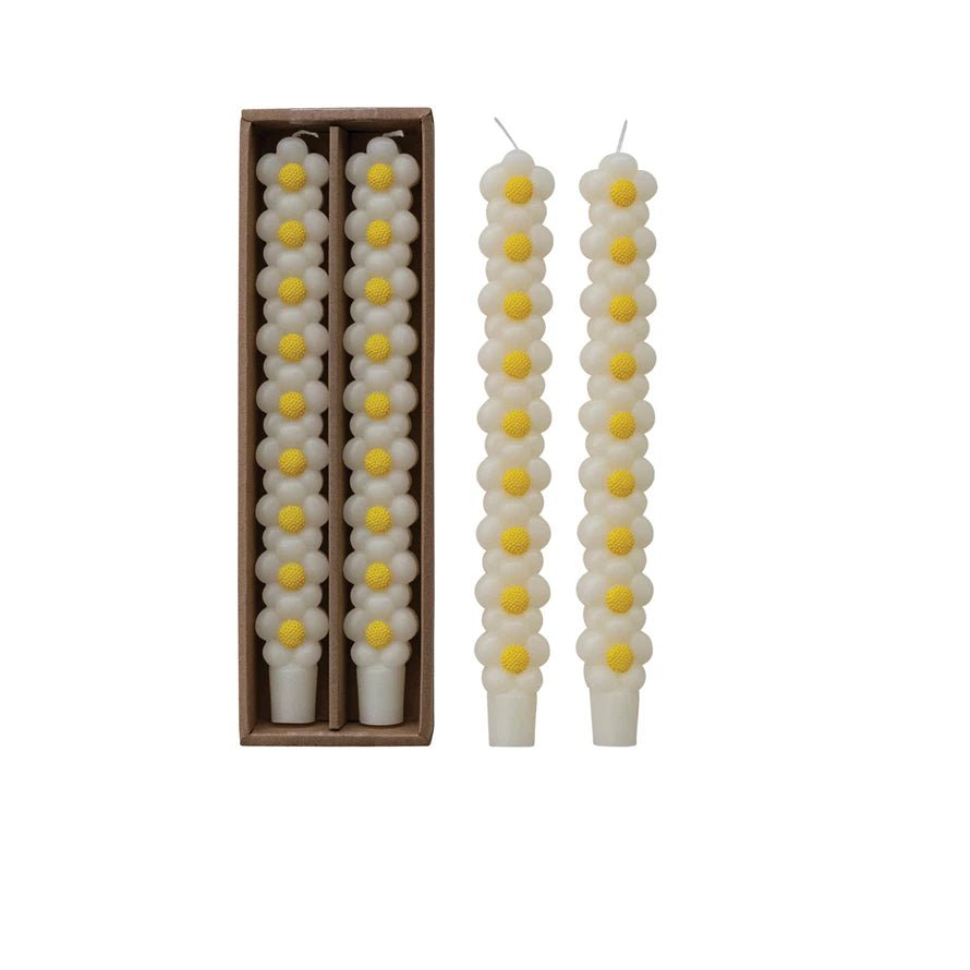 Unscented Stacked Daisy Shaped Taper Candles in Box, Set of 2 - From Me To You