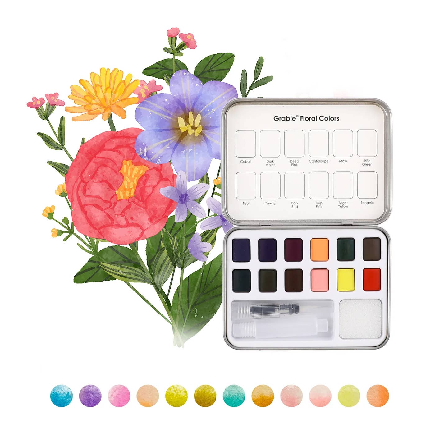 Watercolor Pocket Set Of 12 With Brush - Floral Colors - From Me To You