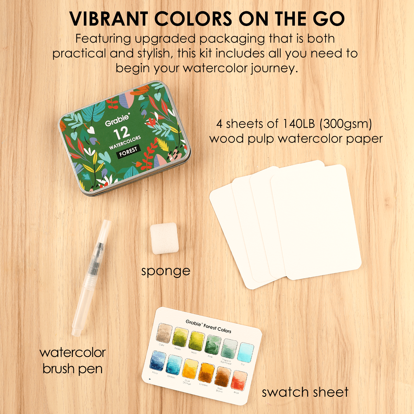 Watercolor Pocket Set Of 12 With Brush - Forest Color - From Me To You