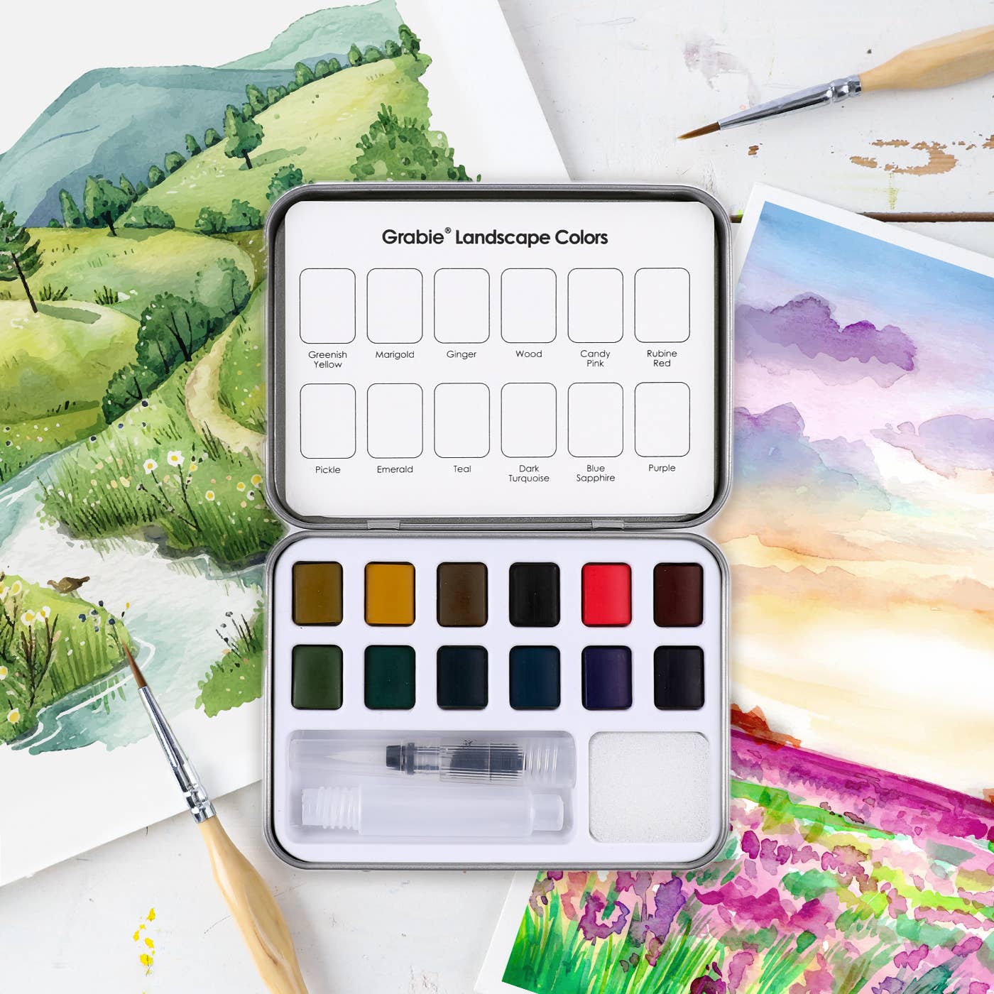 Watercolor Pocket Set Of 12 With Brush - Landscape Colors - From Me To You