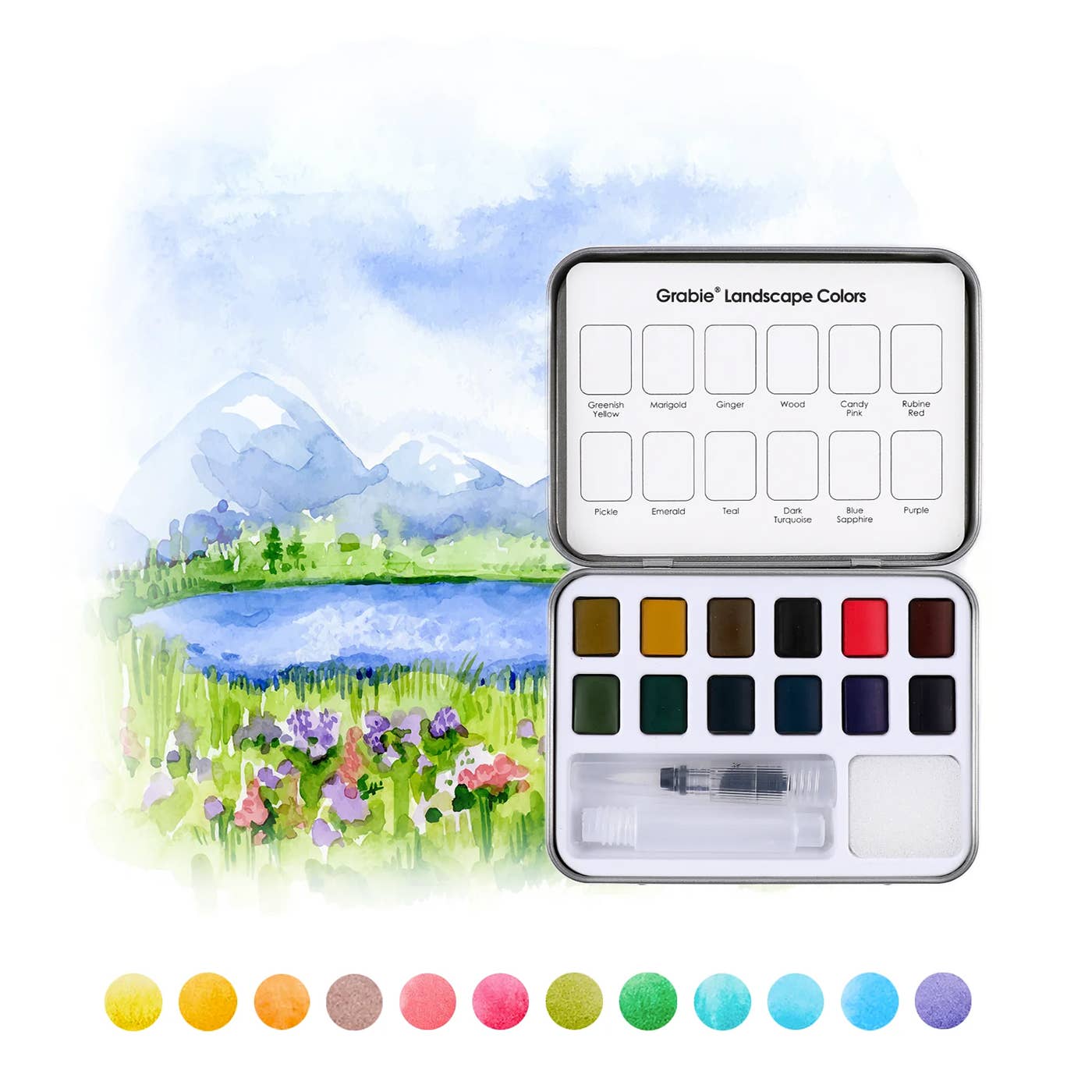 Watercolor Pocket Set Of 12 With Brush - Landscape Colors - From Me To You