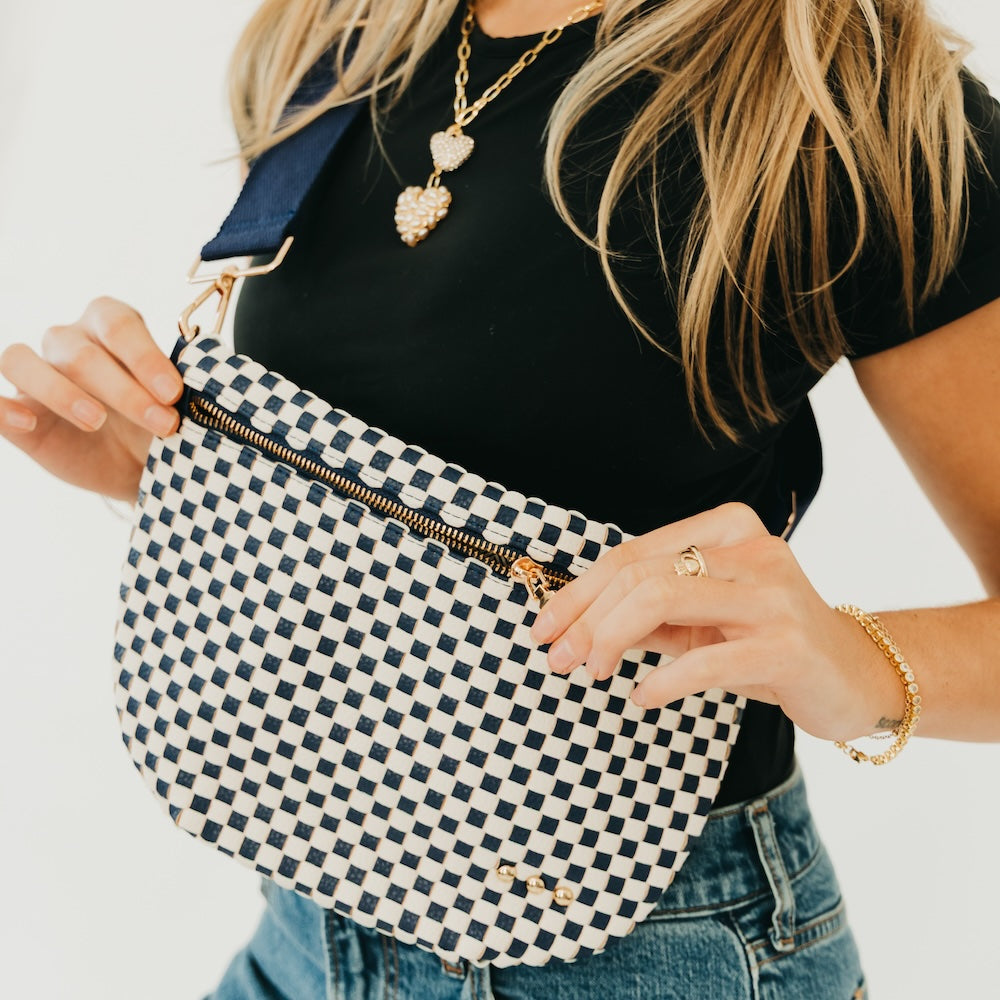 Westlyn Woven Bum Bag-Woven Checkered Navy